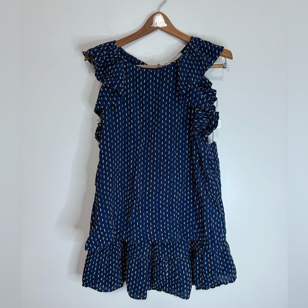 LOFT Navy Ruffle Sleeve Top & Skirt Set with Mini Dot Print in size large